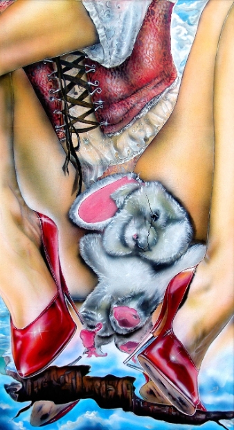 erotic-art-frauen-bild-akt-fine-art-gemaelde-malerin-christine-dumbsky-missbrauch-hase-abgrund