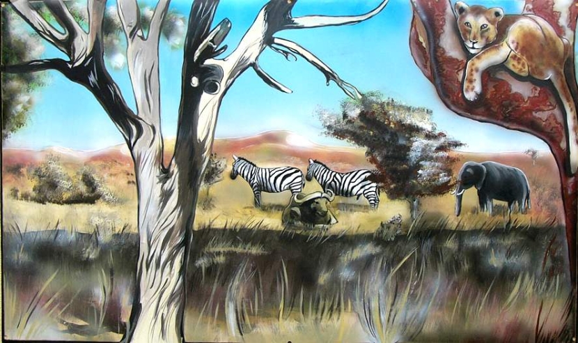 erotic-art-frauenbilder-akt-fine-art-gemaelde-malerin-christine-dumbsky-Wandgemaelde-afrika-landschaft-kenia-tierbild