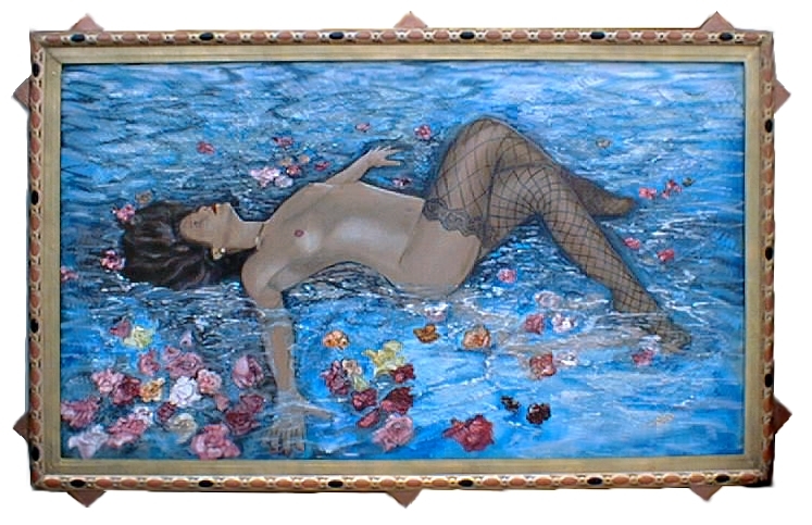 erotic-art-frauenbilder-akt-fine-art-gemaelde-malerin-christine-dumbsky-blau-wasser-rosen-portrait