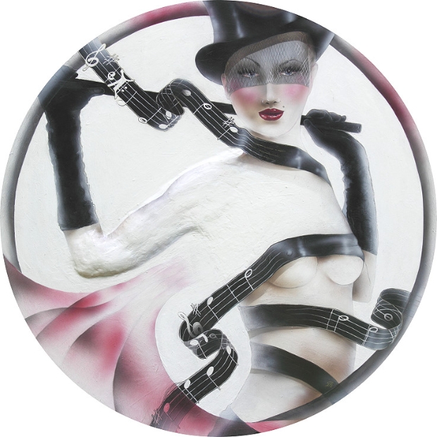 erotic-art-frauenbilder-akt-fine-art-gemaelde-malerin-christine-dumbsky-cabaret-musik-zylinder-frau-akt