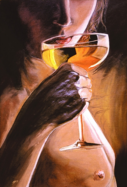 erotic-art-frauenbilder-akt-fine-art-gemaelde-malerin-christine-dumbsky-frau-wein-glas-orange-gold