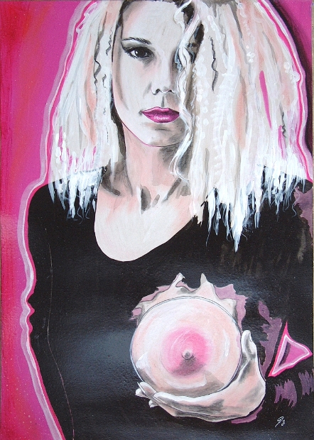 erotic-art-frauenbilder-akt-fine-art-gemaelde-malerin-christine-dumbsky-good-things-blond-pink-busen-vergroesserungsglas