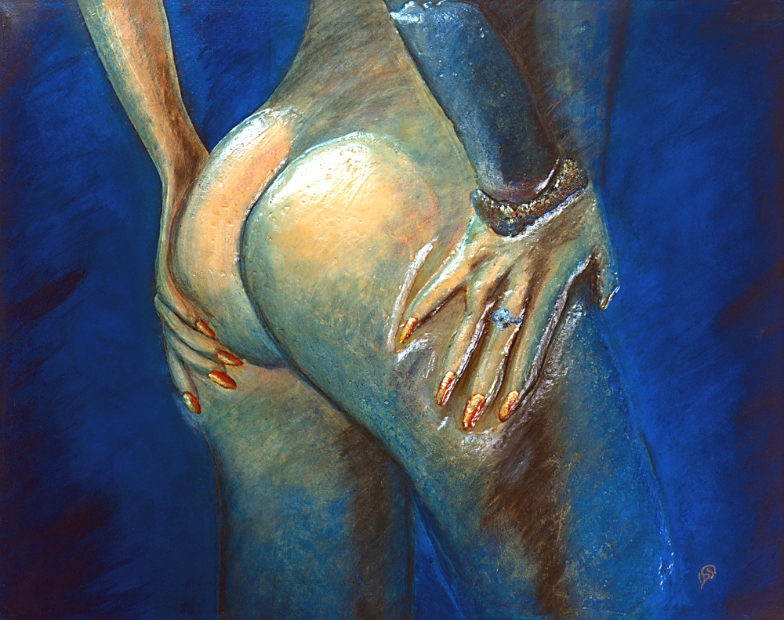 erotic-art-frauenbilder-akt-fine-art-gemaelde-malerin-christine-dumbsky-hintern-poppo-blau
