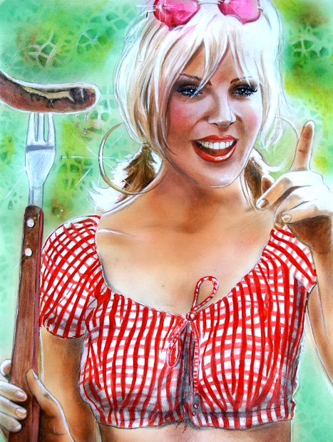erotic-art-frauenbilder-akt-fine-art-gemaelde-malerin-christine-dumbsky-kim-catrall-sex-in-the-city-wuerstschen-grillen