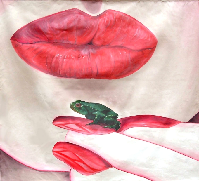erotic-art-frauenbilder-akt-fine-art-gemaelde-malerin-christine-dumbsky-kuess-den-frosch-kleiner-prinz-lippen