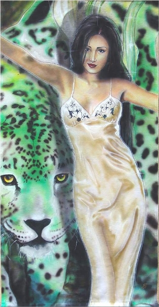 erotic-art-frauenbilder-akt-fine-art-gemaelde-malerin-christine-dumbsky-leopard-gruen-nachthemd-chinesin-china-girl-david-bowie