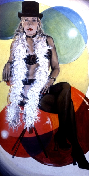 erotic-art-frauenbilder-akt-fine-art-gemaelde-malerin-christine-dumbsky-portrait-lady-mit-zylinder-feederboa-zigarettenspitze-unterwaesche