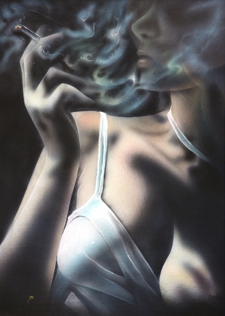 erotic-art-frauenbilder-akt-fine-art-gemaelde-malerin-christine-dumbsky-rauchen-zigarette-busen-smoke