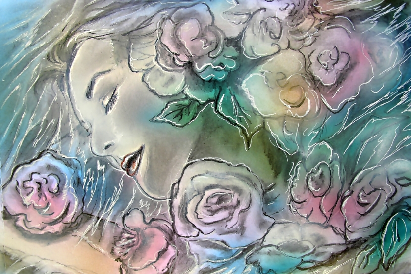 erotic-art-frauenbilder-akt-fine-art-gemaelde-malerin-christine-dumbsky-rosen-frau-dornroeschen-schlaf-ruhe