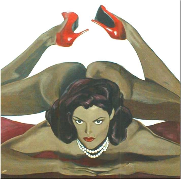 erotic-art-frauenbilder-akt-fine-art-gemaelde-malerin-christine-dumbsky-she-is-a-heartbreaker-nackte-rote-schuhe
