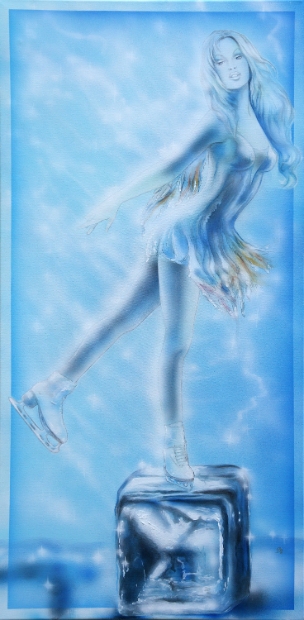 erotic-art-frauenbilder-akt-fine-art-gemaelde-malerin-christine-dumbsky-taenzerin-schlittschuh-laeuferin-eiswuerfel-blau