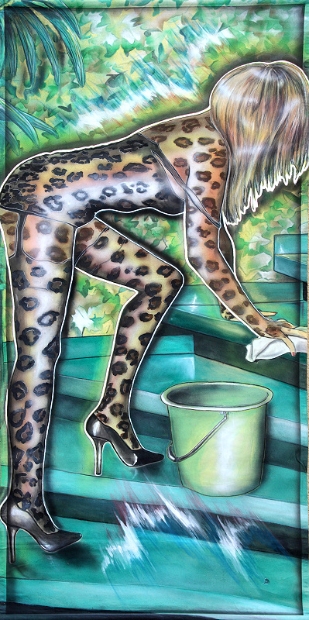 erotic-art-frauenbilder-akt-fine-art-gemaelde-malerin-christine-dumbsky-tiger-lilly-putzen-treppe-sexy-maennerphantasie
