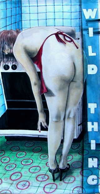 erotic-art-frauenbilder-akt-fine-art-gemaelde-malerin-christine-dumbsky-wild-thing-erotisches-portrait-kueche-nackt-kochen-wild-thing